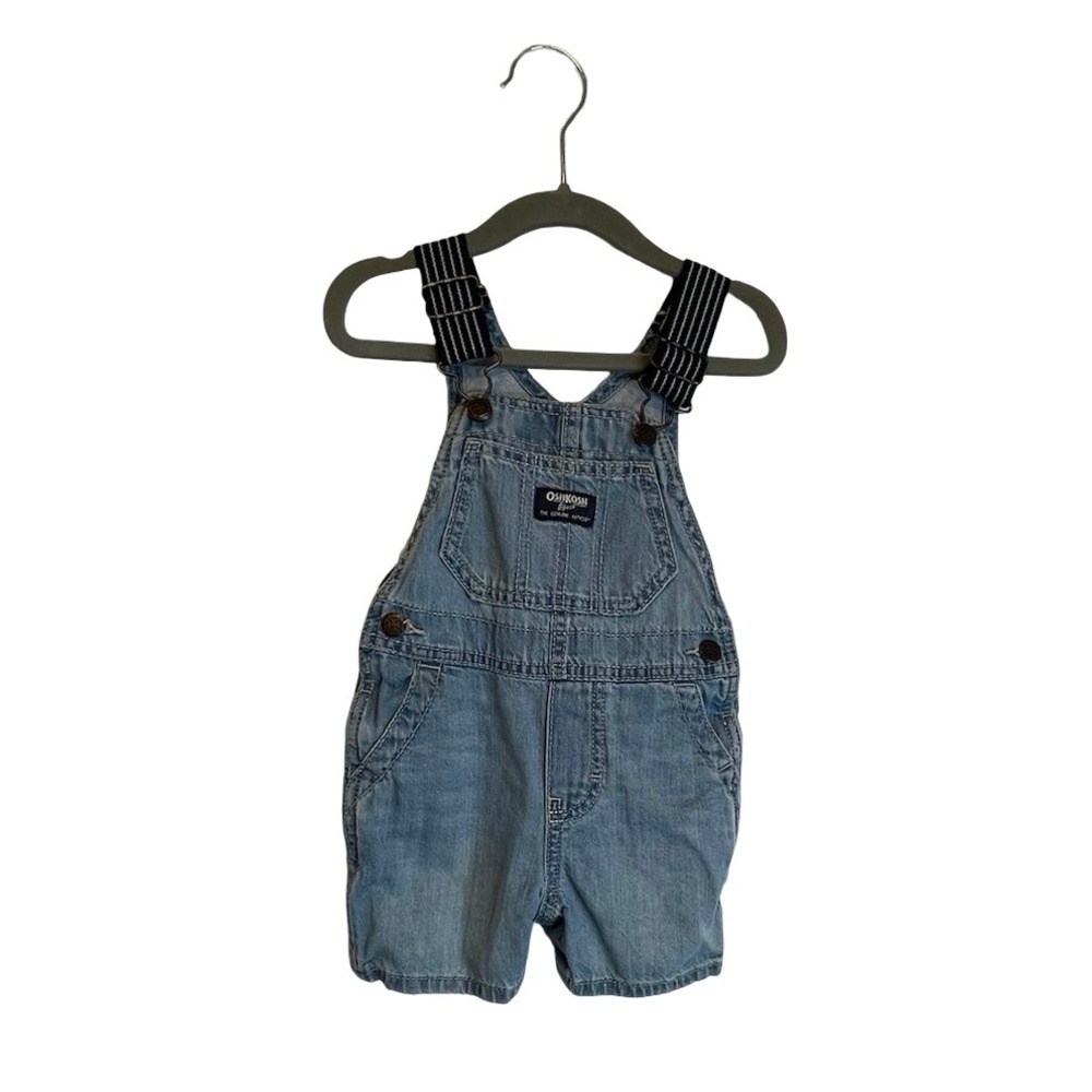 Oshkosh Railroad Stripe Conductor Style Shortalls Overalls Blue Denim Boys 12M